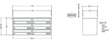 RENZ Briefkastenanlage, Aufputz, Classic Basic B, Edelstahl V4A, Kastenformat 370x110x270mm, 6-teilig